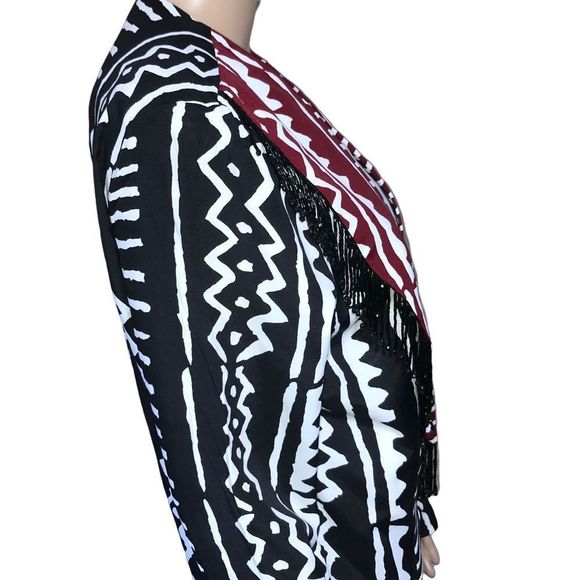 Vintage 90s red black & white crop bead tassel jacket mod size L - Picture 5 of 6